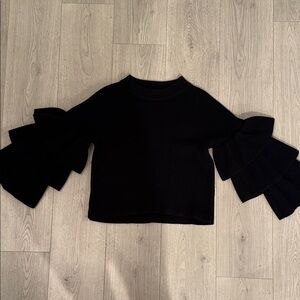 Endless Rose Black Sweater with Ruffled Sleeves